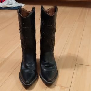 Nine West Black Leather Cowboy Boots